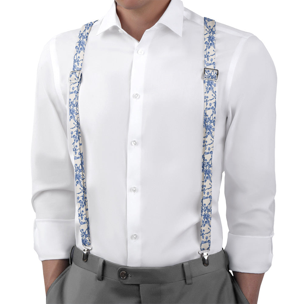 Floral Toile Suspenders - On Model Back View - Knotty Tie Co.