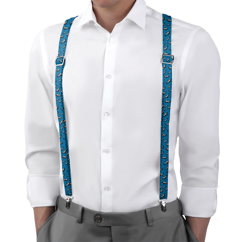 Sharks Suspenders - On Model Back View - Knotty Tie Co.