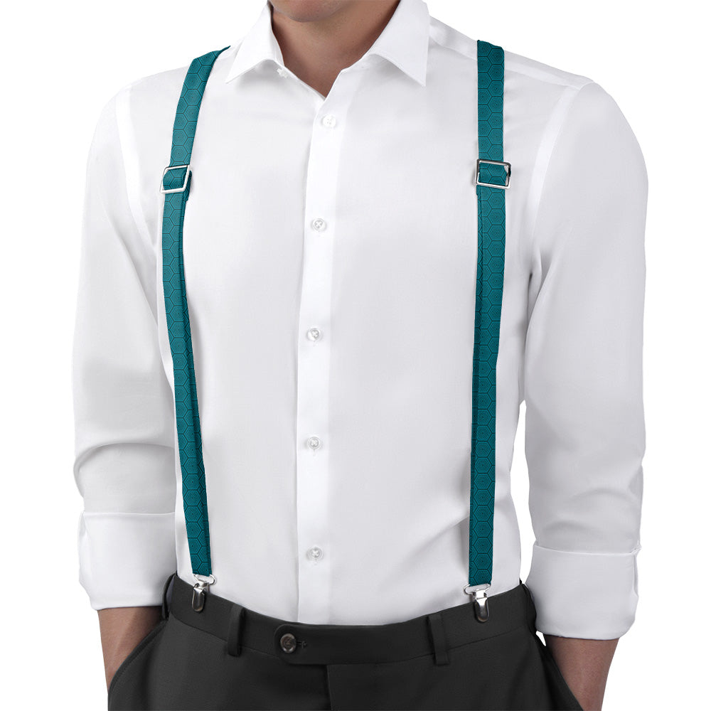 Tortoiseshell Geometric Suspenders - On Model Back View - Knotty Tie Co.