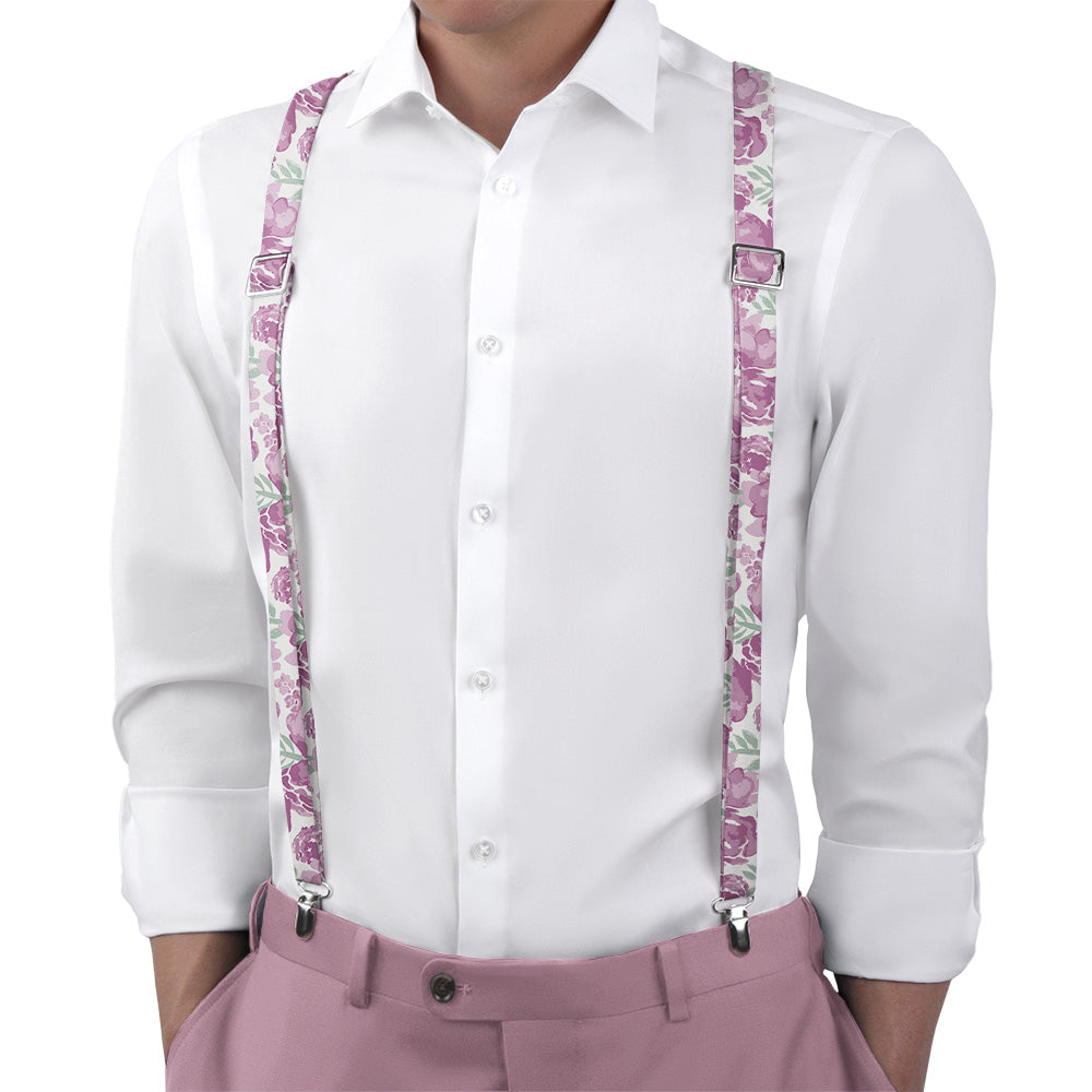 Watercolor Floral Suspenders - On Model Back View - Knotty Tie Co.